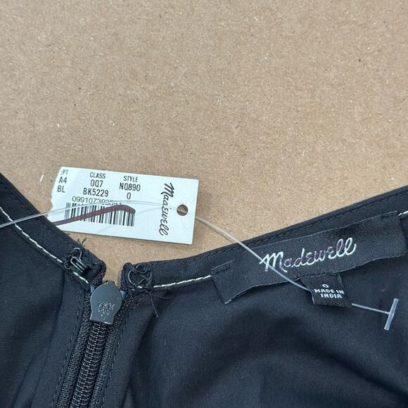 NWT Madewell Puff-Sleeve Drop-Waist Midi Dress Lightweight Cotton Black Size 0 - Picture 10 of 15